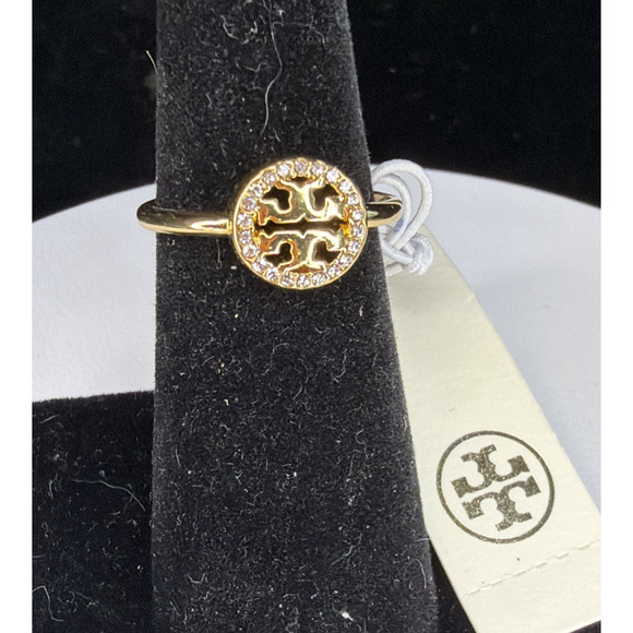 Tory Burch Miller Pavé Delicate Ring Designer Gold Plated Sz 7 Free Dust Bag New - Picture 5 of 9